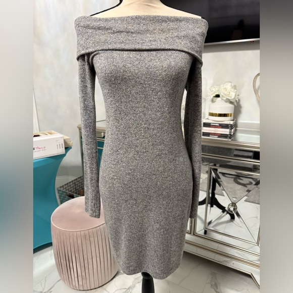 Express Dresses & Skirts - Express Grey Off the Shoulder Plush Jersey Dress Sz S